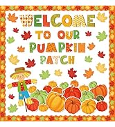 FYSUIMU 85Pcs Fall Bulletin Board Decoration Set Orange Green Pumpkin Maple Leaves Scarecrow Pape...