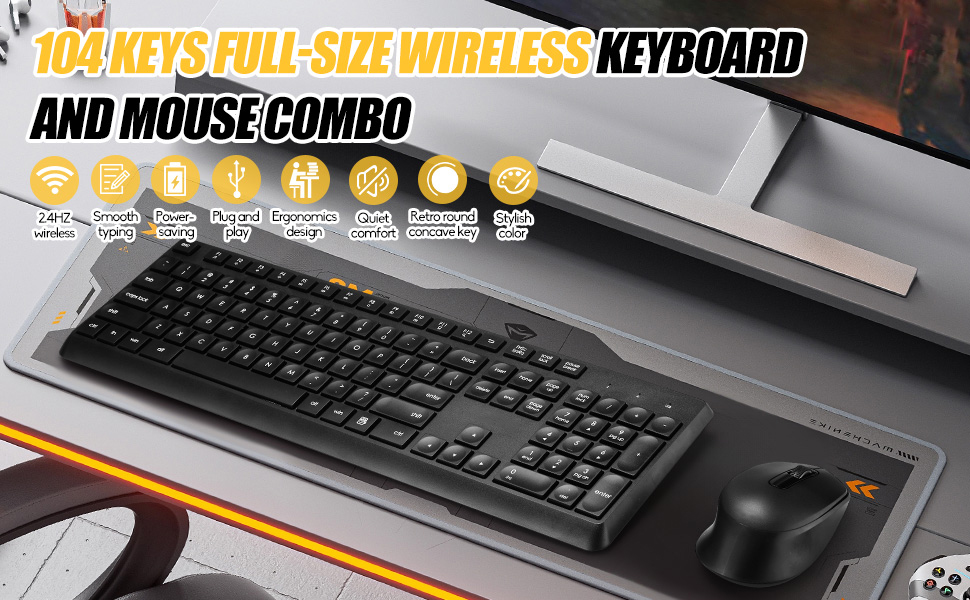 Wireless Keyboard Mouse Combo, UltraSlim USB Keyboard