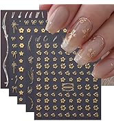 5Sheets Gold Line Nail Art Stickers 3D Self Adhesive Metal Geometric Stripe Wave Little Flower Na...