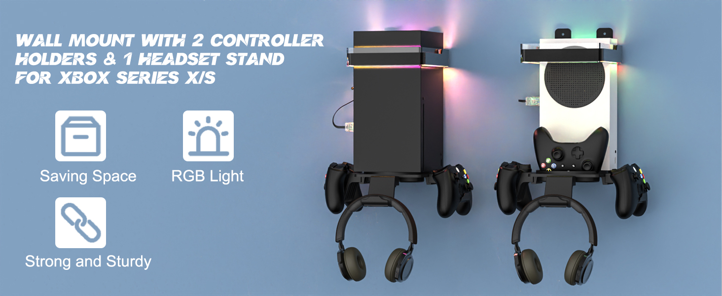 wall mount kit with 2 Controller Holders and 1 Headphone Stand wall shelf wall stand for Xbox series