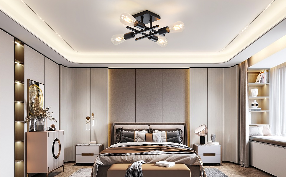 Industrial 4-Light Semi Flush Mount Ceiling Light Fixture