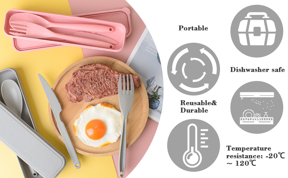 Large Travel Utensils with Case, 2Sets Resuable Utensils