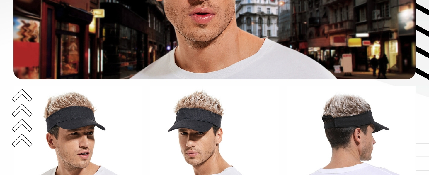 Novelty Visor cap Adjustable Visor Hat with Spiked Wigs - Black and Brown