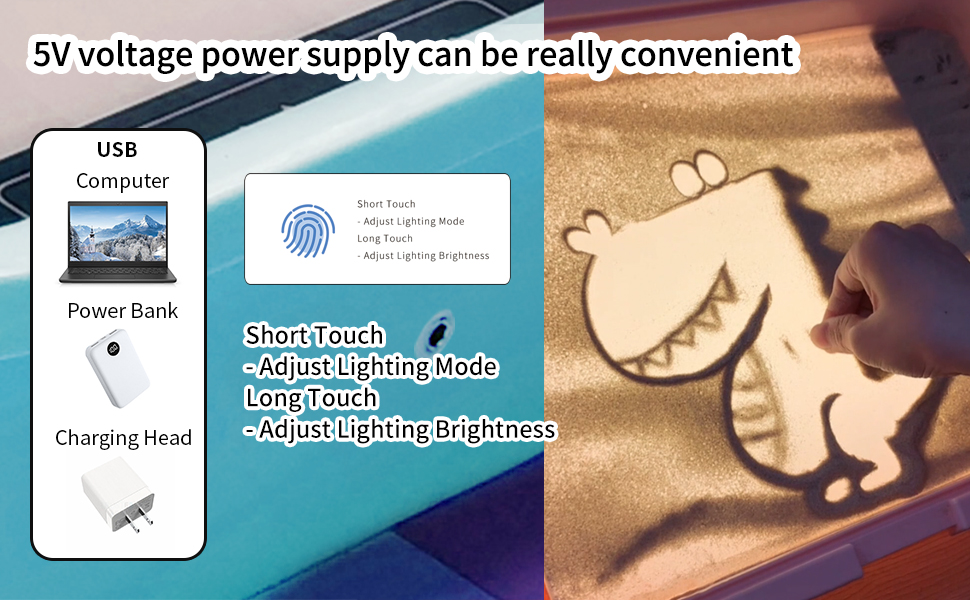 Rechargeable Sand Painting Light Box with Lid Toddler Sand