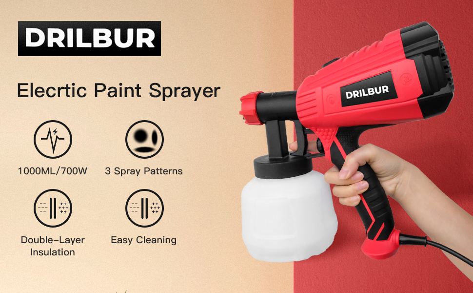 DRILBUR Paint Sprayer, 700W High Power HVLP Spray Gun with 3 Copper