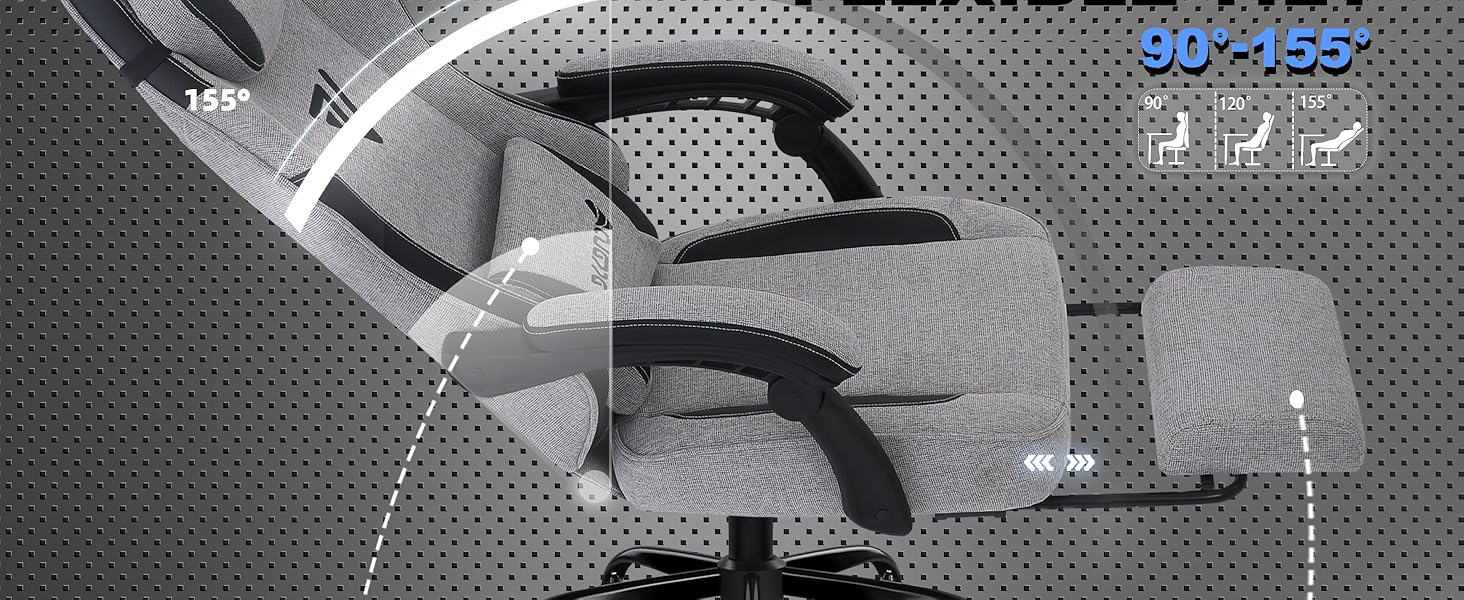 3c925dca-505f-43dc-914a-500ca22c8bb0.__CR0,0,2928,1200_PT0_SX1464_V1___ Vonesse Gaming Chair, Computer Chair Fabric with Pocket Spring Cushion, Office Chair with Footrest and Massage Lumbar Support, Reclining Gaming Chairs for Adults 250LBS (Grey)