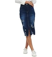 ZMTUO Women's Denim Skirt High Waisted Stretch Distressed Midi Skirt for Everyday Chic Y2K Style