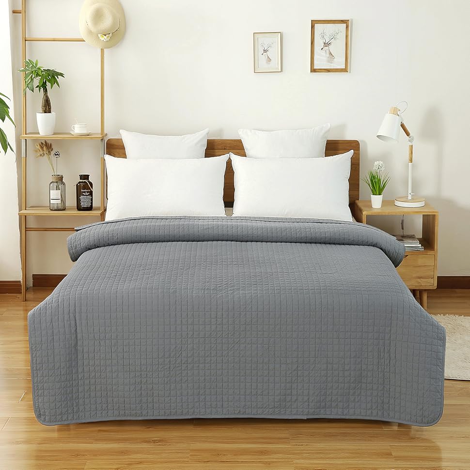 WOLTU Trapuntino Matrimoniale In Tinta Unita Double Face. Copriletto In Microfibra Di Poliestere. Trapunta Estiva Primaverile Grigio. 240x260 Cm 12 bedspread