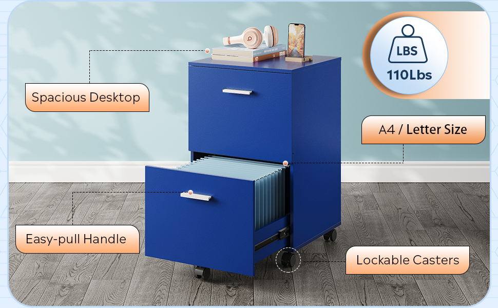 DEVAISE 2 Drawer File Mobile Printer Stand, Wood