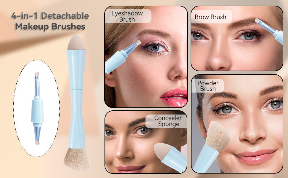 AOOWU Professional Makeup Brush Set, 4 in 1 Double Ended Makeup Brush