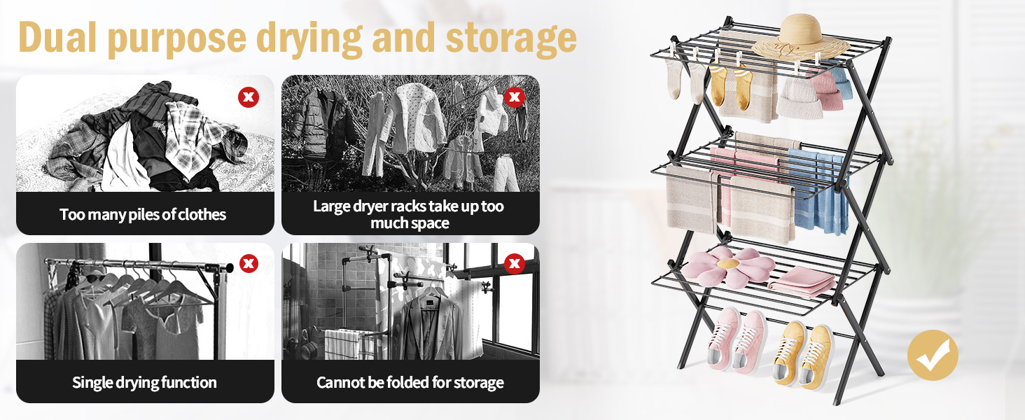 APEXCHASER Collapsible Clothes Drying Rack MultiLevel, Foldable Steel Laundry Drying Rack for