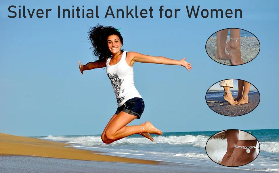 Silver Initial Anklet for Women