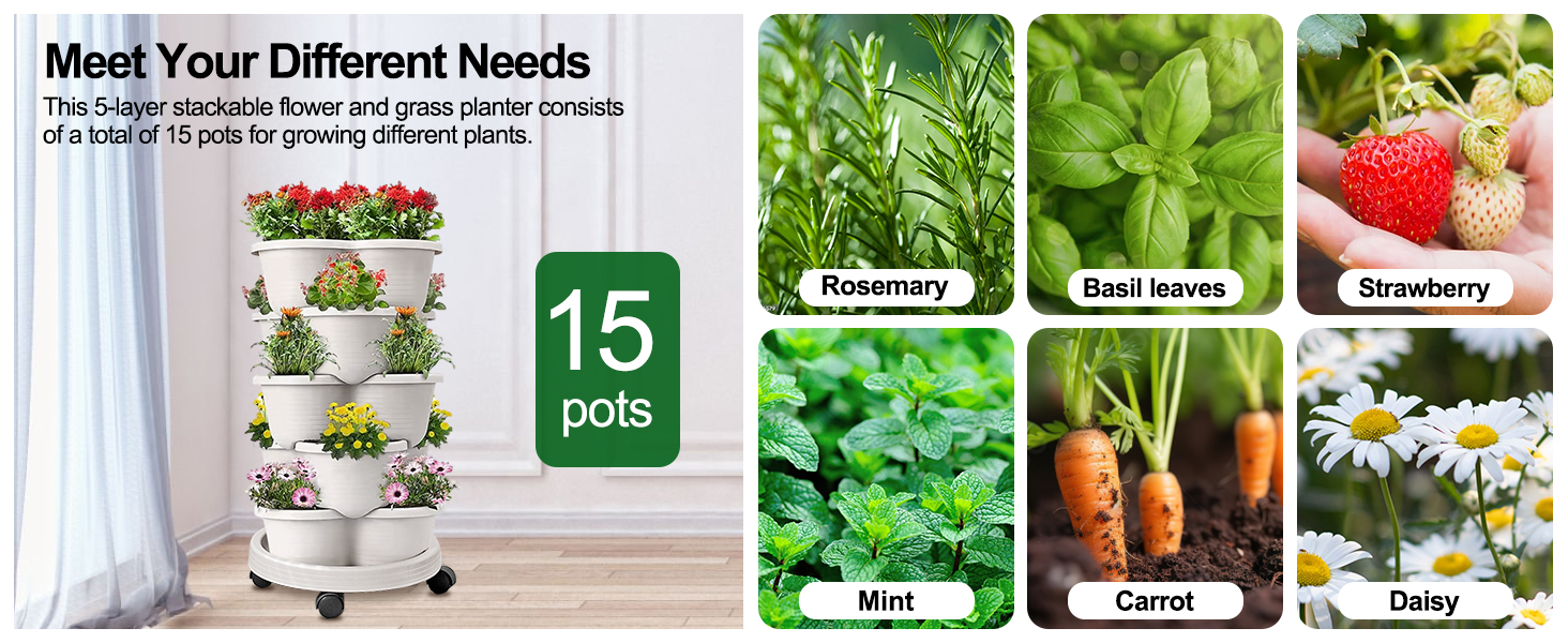 5 Tier Vertical Garden Strawberry Stackable Planters