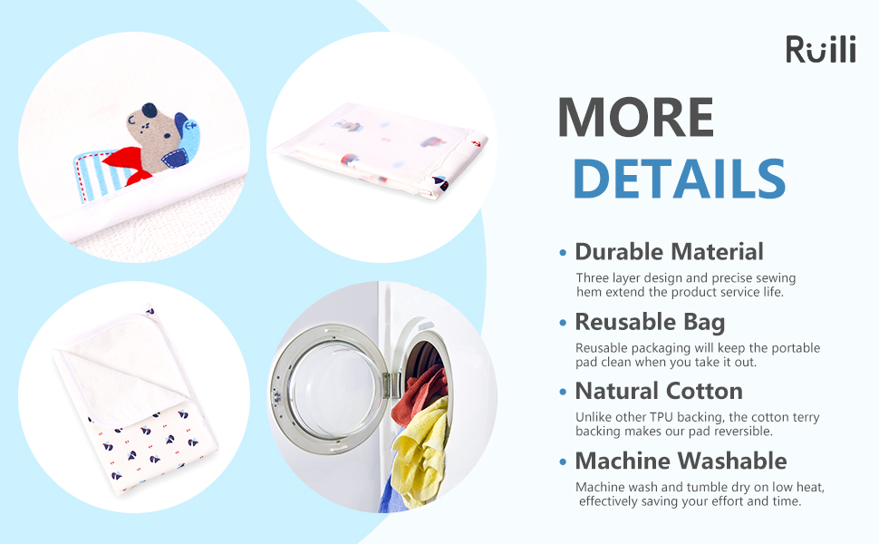 RUILI Waterproof Diaper Changing Pad for Baby, Soft Cotton
