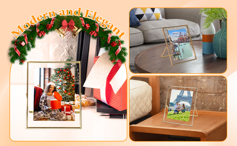 DrewCloth 2 Pack 8x10 Gold Floating Frame For Photo Sizes (7x9, 6x8, 5x7), Floating