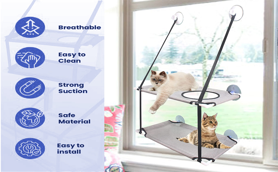 AHYUANBA Double Layered Cat Hammocks for Indoor Cats, Cat Window Perch