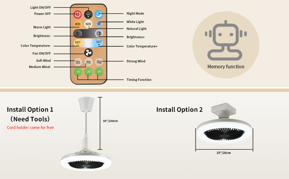 SUPPETOR 10” Light Socket Fan with Remote Direct Screw in Socket Fan