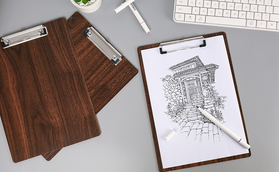 GUOKOFF 6 Packs Clipboard, A5 Wooden Clip Board with Low