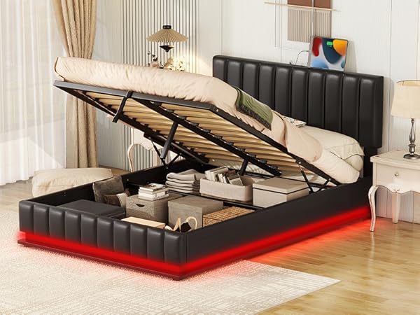 Mori② Amazon.com: KOYVRY Leather Lift Up Storage Bed - Hydraulic