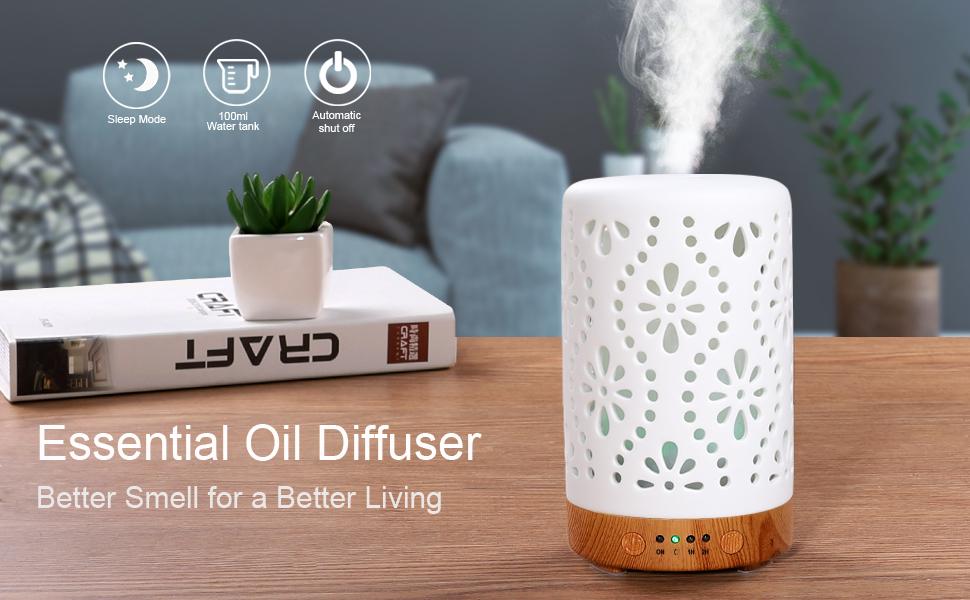 Essential Oil Diffuser, 100 ml White Ceramic Aroma