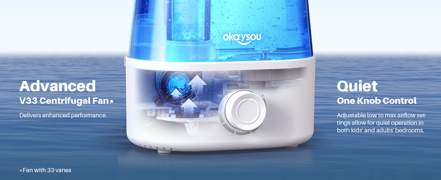 Okaysou Humidifiers for Bedroom Large Room, 2.2L Humidifier W/Essential