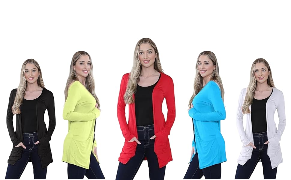 Women's Casual Pocket Cardigan, Long Sleeve, Open Front, Waterfall Mid-Length, UK Plus Size