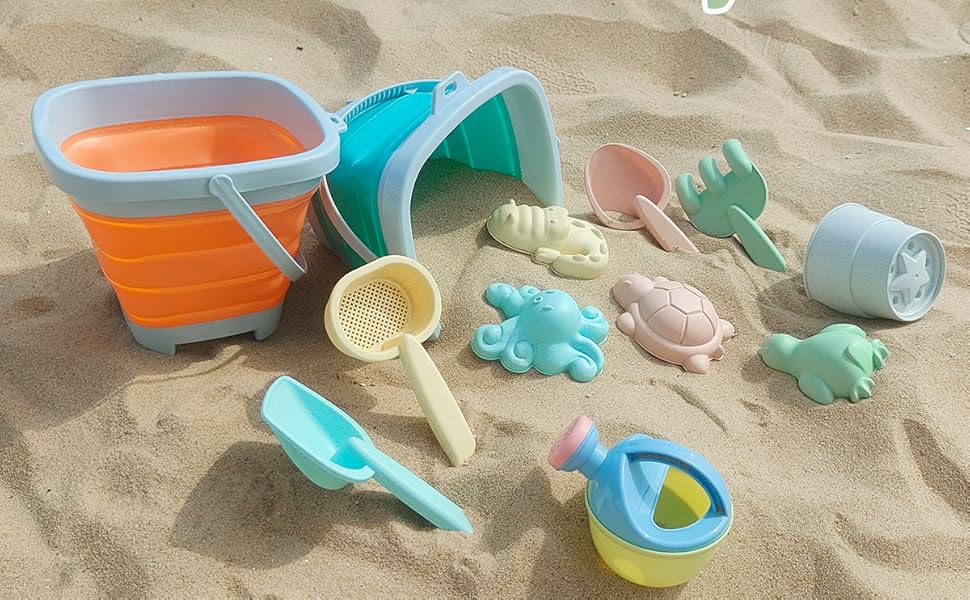 Beach Toys,Collapsible Sand Toys Set with Big Mesh Bag