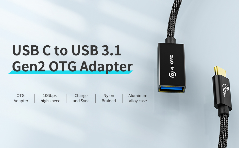 PHIXERO [10Gbps USB C to USB 3.1 Gen 2 Adapter 3.3 FT, USB