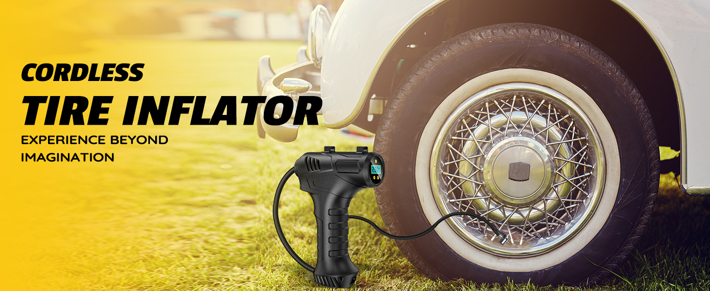 Haquno Cordless Tyre Inflator Handheld Air Compressor, 12V Portable 5200mAh Rechargeable Car Tyre Pump, 150PSI Electric Digital Car Air Pump with LED Light & 4 Nozzles for Car, Motorcycle, Bicycle 16 Cordless Tyre Inflator Air Compressor