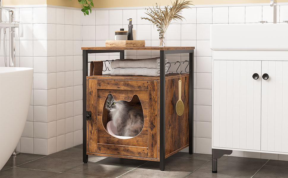Maison Pour Chat, Meuble Litiere De Toilette Chat, Avec Crochets, HOOBRO EBF05MW01 18 Katzenklo Schrank