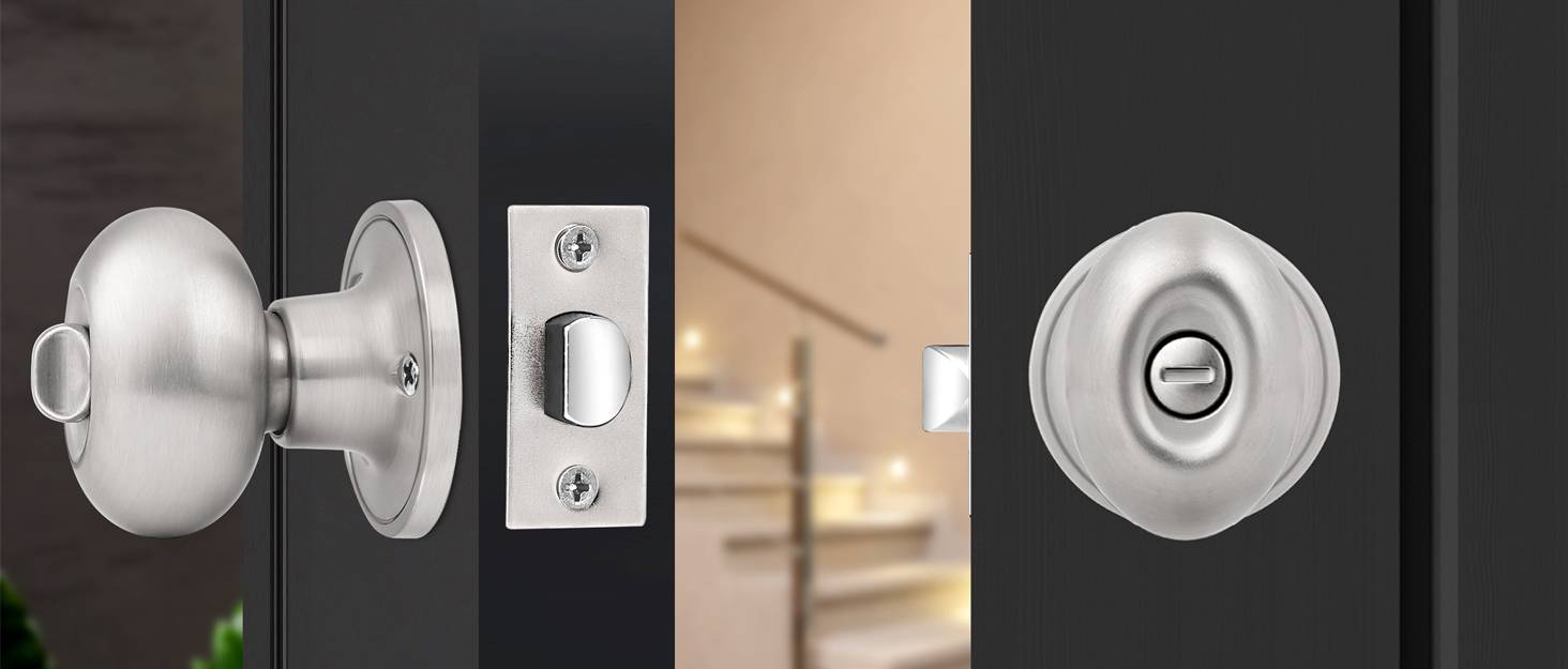 Probrico Privacy Door Knobs, Bathroom/Bedroom Door Knobs, Oval Brushed Nickel Interior Door Knob