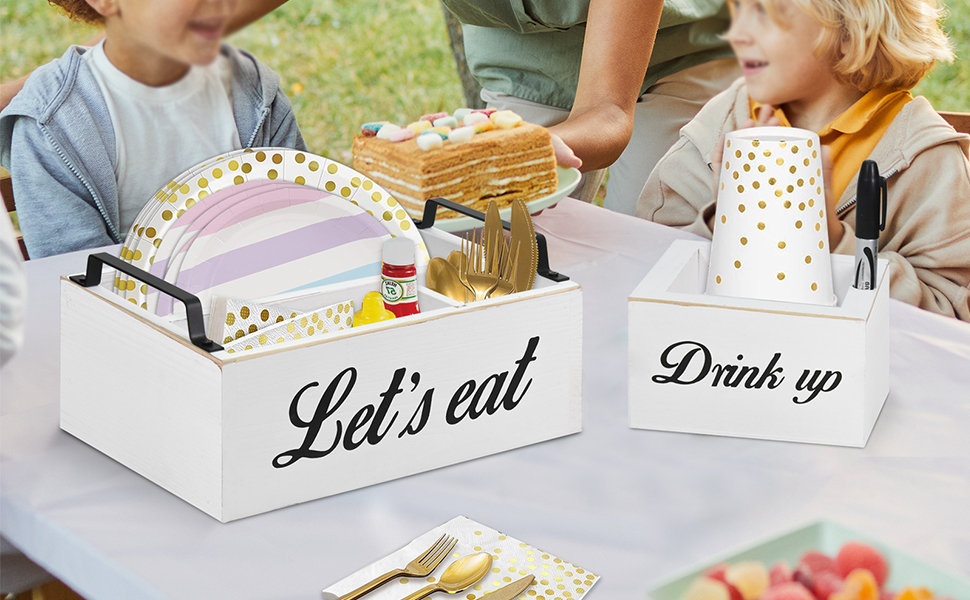 Paper Plate Holders for Kitchen Countertop, Wooden Utensil