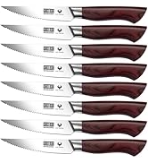 HOSHANHO Steak Knife Set 8 Pieces, 4.5 Inch Super Sharp High Carbon Stainless Steel Steak Knife S...