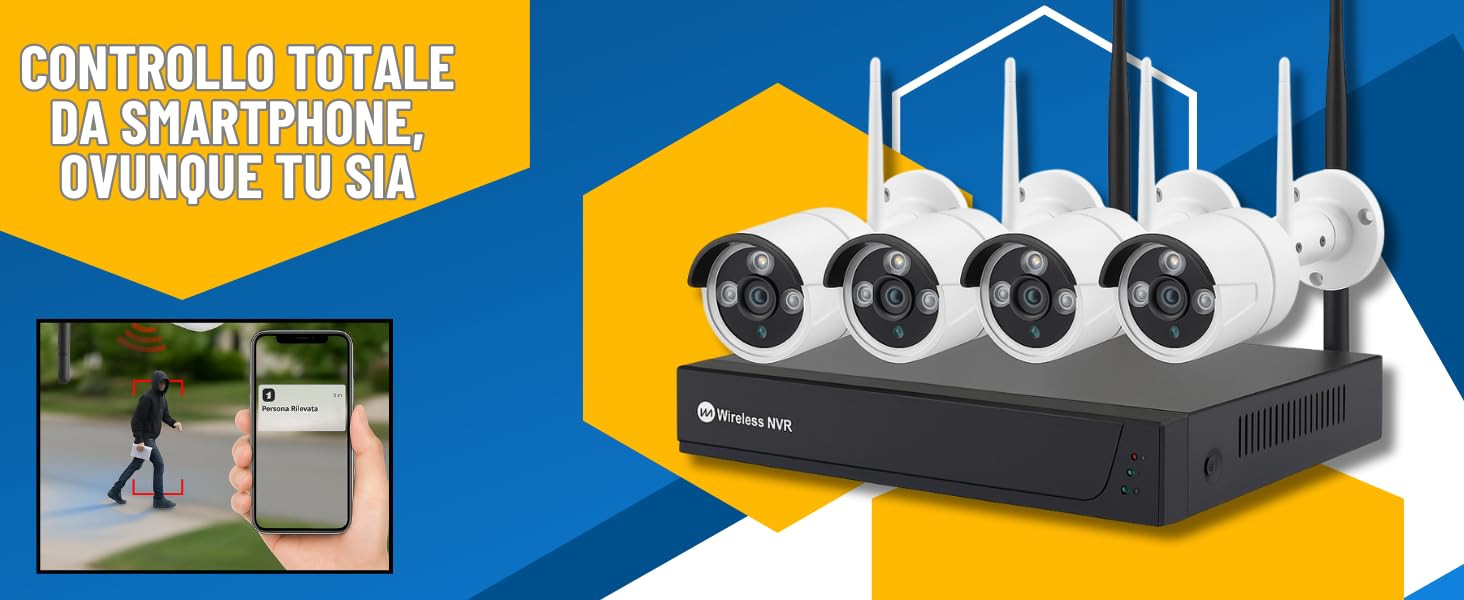 Display del sistema di telecamere di sicurezza che mostra più feed di telecamere e interfaccia di monitoraggio con controlli e impostazioni tecniche.