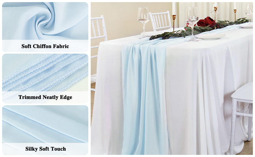 FYY 2PCS 10ft Chiffon Table Runner, 300 x 70 CM Romantic Wedding Runner