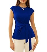 GRACE KARIN Womens Cap Sleeve Tops 2025 Summer Tie Waist Crew Neck Elegant Blouse Dressy Casual W...