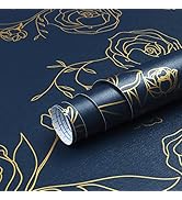 Contact Paper Floral Wallpaper Gold and Blue Peel and Stick Wallpaper Boho Flower Contact Paper f...