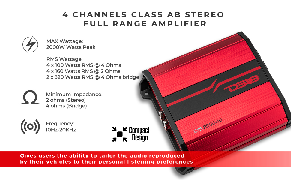 DS18 SXE2000.4D/BK 4Channel Car Amplifier Class D Full