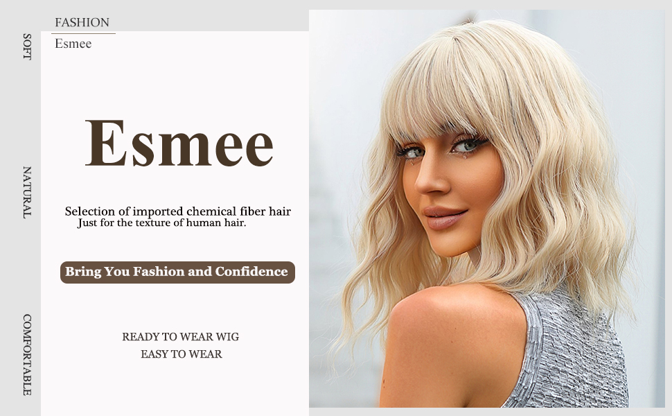 Esmee Short Wave Light Blonde Bob Wigs With Bangs