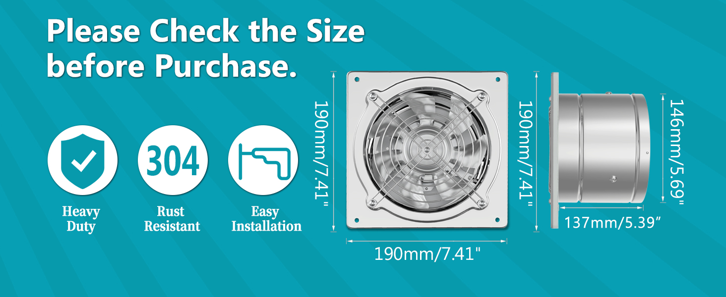 HG Power 6 Inch Kitchen Exhaust Fan, Powerful Bathroom Fan