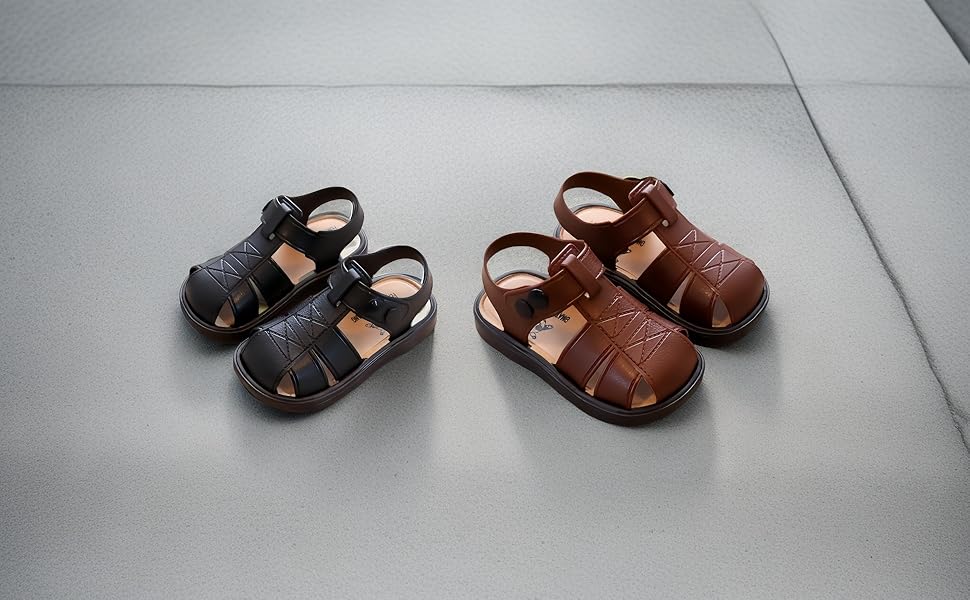 boys leather sandals kids non-slip beach shoes genuine leather comfortable soft sole outdoor toddler