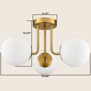 3-light gold globe semi flush mount ceiling light
