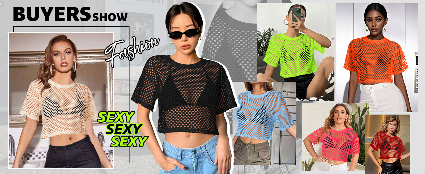 Short Sleeves Mesh Crop Top Net Tee