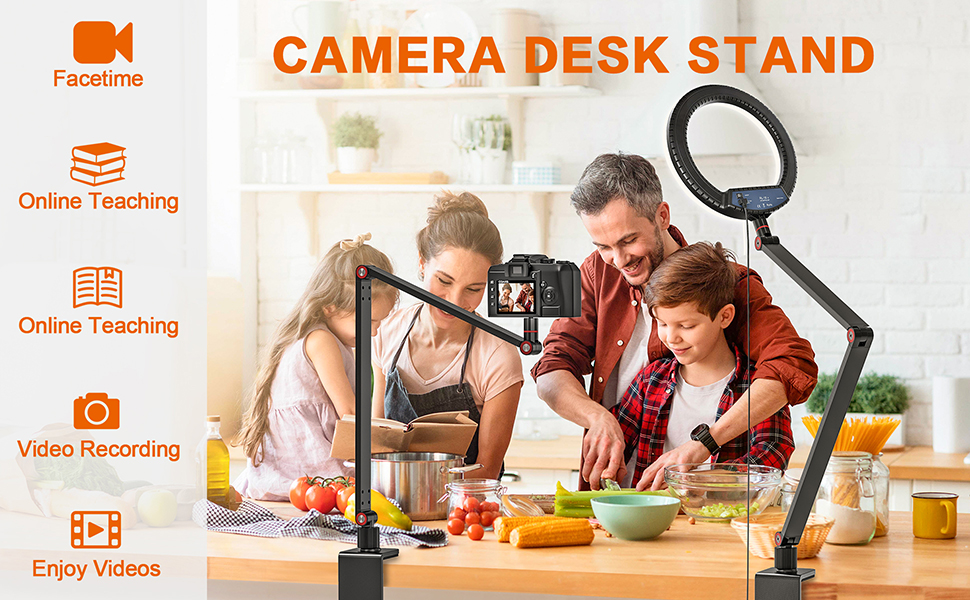 Camera Desk Mount, Jubor 360° Swivel Foldable Tabletop Camera Stand