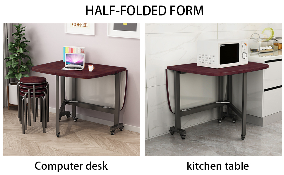 Rukulin Foldable Dining Table Solid Wooden Drop Leaf Kitchen Table