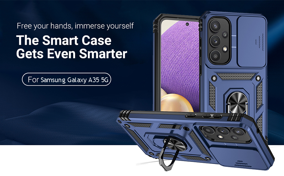 Samsung Galaxy A35 5G Military-Grade 2nd gen with Slide Camera Lens Cover Magnetic Ring Holder Case
