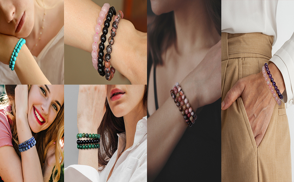 6 PCS 4mm Mini Semi - Precious Gemstones, Beaded Bracelets