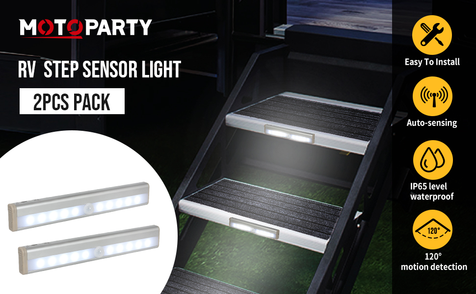 motoparty RV Stick on Light RV Step Battery Operated Lights