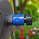 Series of close-up photos showing a sprinkler or irrigation system head in action, with water droplets visible against a blurred garden background.