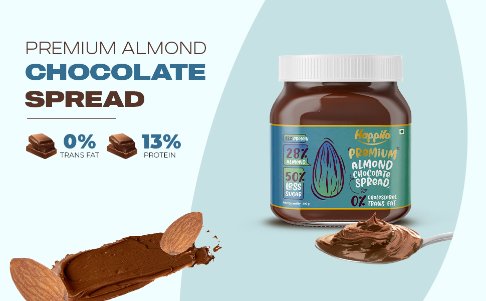 Happilo Premium Chocolate Almond Spread 200g, Low Carb Chocolate Dessert Spread, Smooth